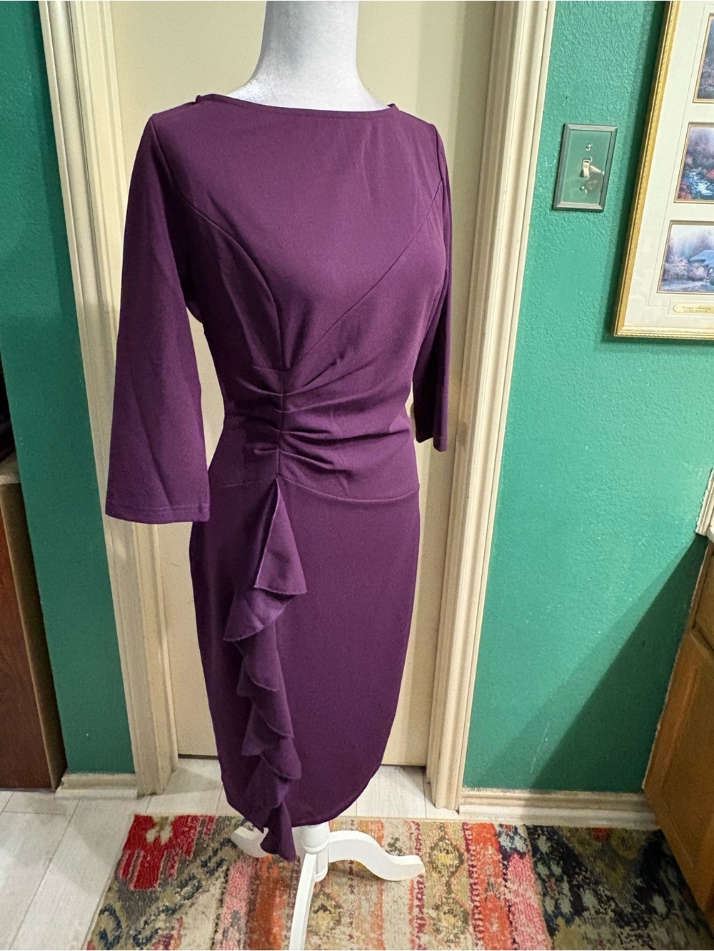 Aisize Vintage Redefined Ruched Dress with Side Ruffle - Picture 3 of 14